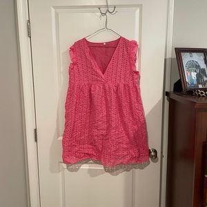 Pink eyelet v neck dress
